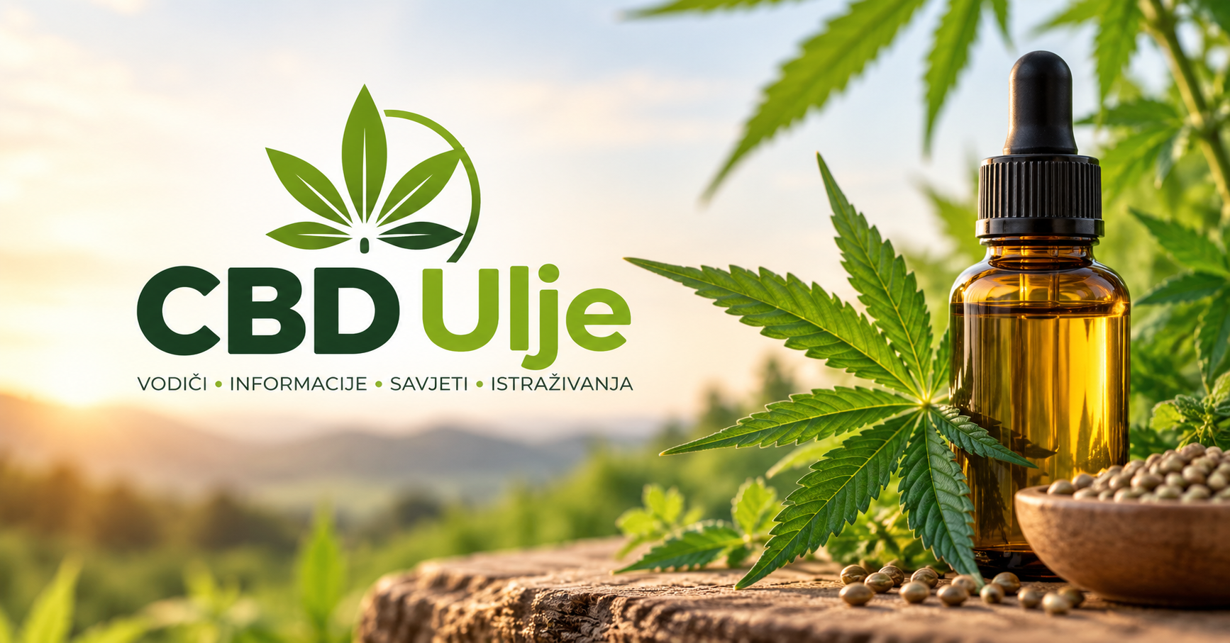 CBD ulje – ilustracija bočice i listova konoplje